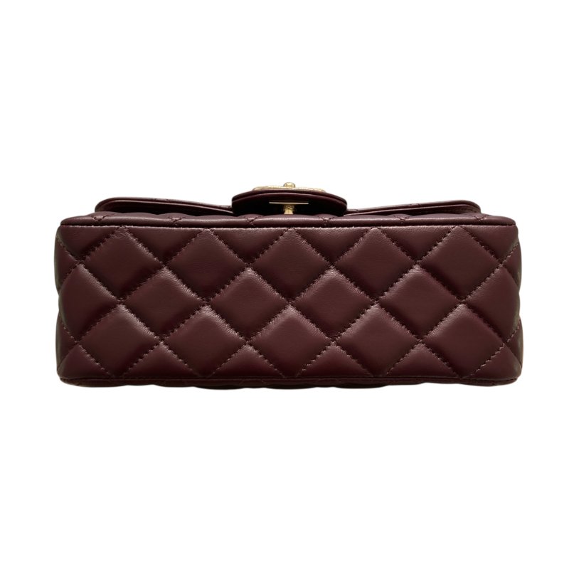 CHANEL 香奈兒 TOP HANDLE FLAP BAG MINI CF手提鑽把斜背包迷你 小羊皮 酒紫色 淺金釦-5