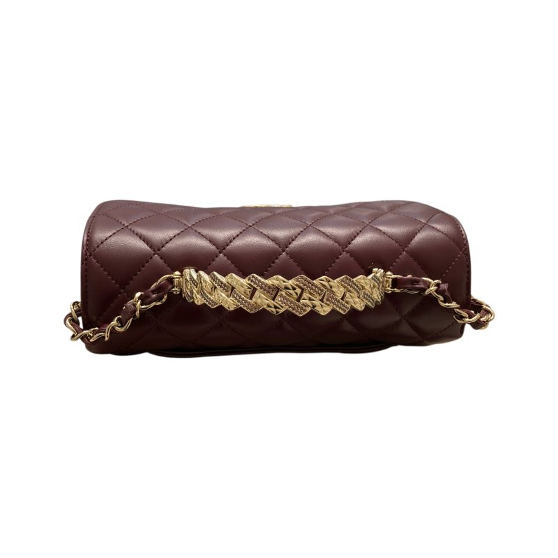 CHANEL 香奈兒 TOP HANDLE FLAP BAG MINI CF手提鑽把斜背包迷你 小羊皮 酒紫色 淺金釦-6