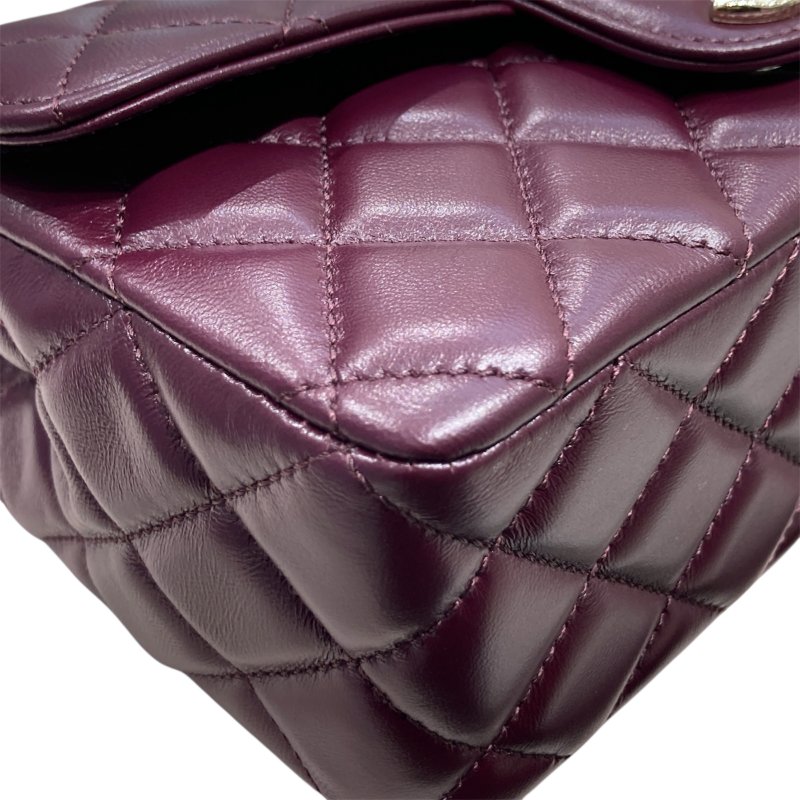 CHANEL 香奈兒 TOP HANDLE FLAP BAG MINI CF手提鑽把斜背包迷你 小羊皮 酒紫色 淺金釦-7