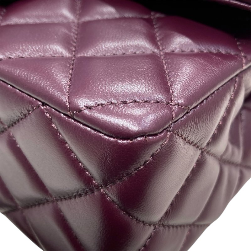 CHANEL 香奈兒 TOP HANDLE FLAP BAG MINI CF手提鑽把斜背包迷你 小羊皮 酒紫色 淺金釦-8