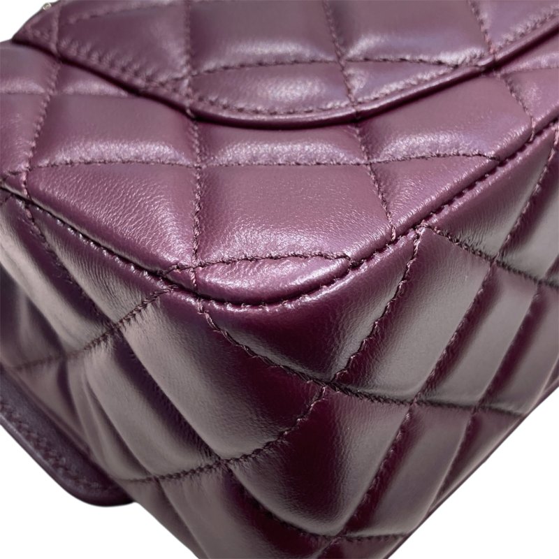 CHANEL 香奈兒 TOP HANDLE FLAP BAG MINI CF手提鑽把斜背包迷你 小羊皮 酒紫色 淺金釦-9