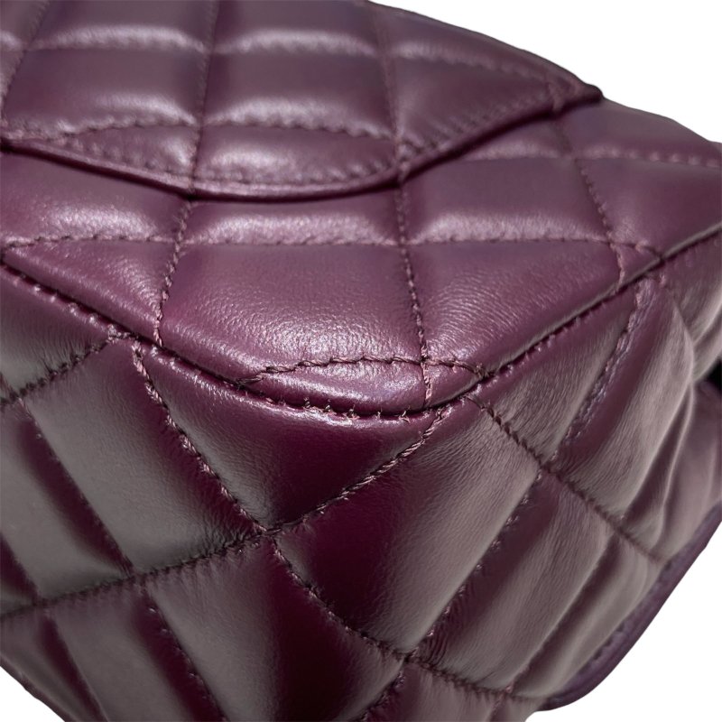 CHANEL 香奈兒 TOP HANDLE FLAP BAG MINI CF手提鑽把斜背包迷你 小羊皮 酒紫色 淺金釦-10