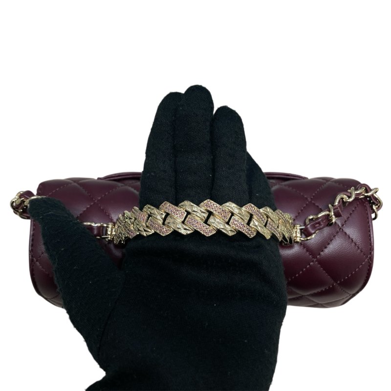 CHANEL 香奈兒 TOP HANDLE FLAP BAG MINI CF手提鑽把斜背包迷你 小羊皮 酒紫色 淺金釦-12