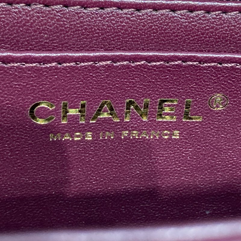 CHANEL 香奈兒 TOP HANDLE FLAP BAG MINI CF手提鑽把斜背包迷你 小羊皮 酒紫色 淺金釦-14