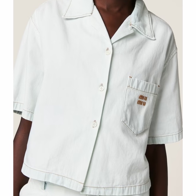 Miu Miu 女士 刺繡標牛仔襯衫IT-38 IT-40碼-4