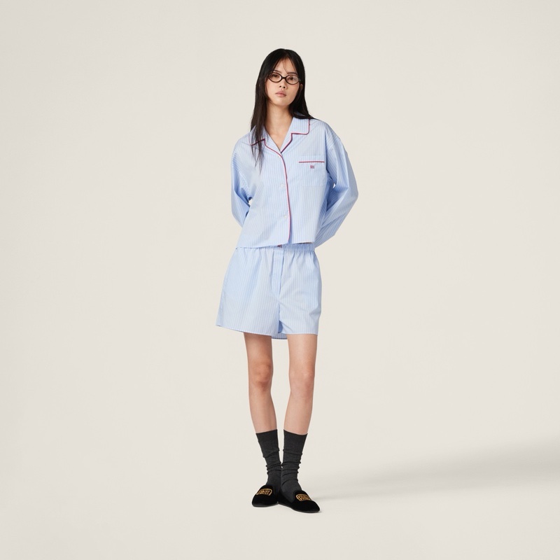 Miu Miu 女士 徽標條紋襯衫IT-36 IT-38 IT-40碼-1