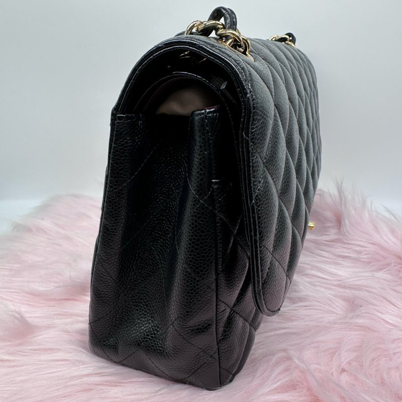 CHANEL 黑色荔枝紋配金色雙C CF30口蓋包#16開-9