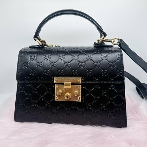 GUCCI 黑色壓花 Padlock月光寶盒兩用包