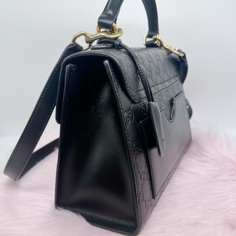 GUCCI 黑色壓花 Padlock月光寶盒兩用包-3