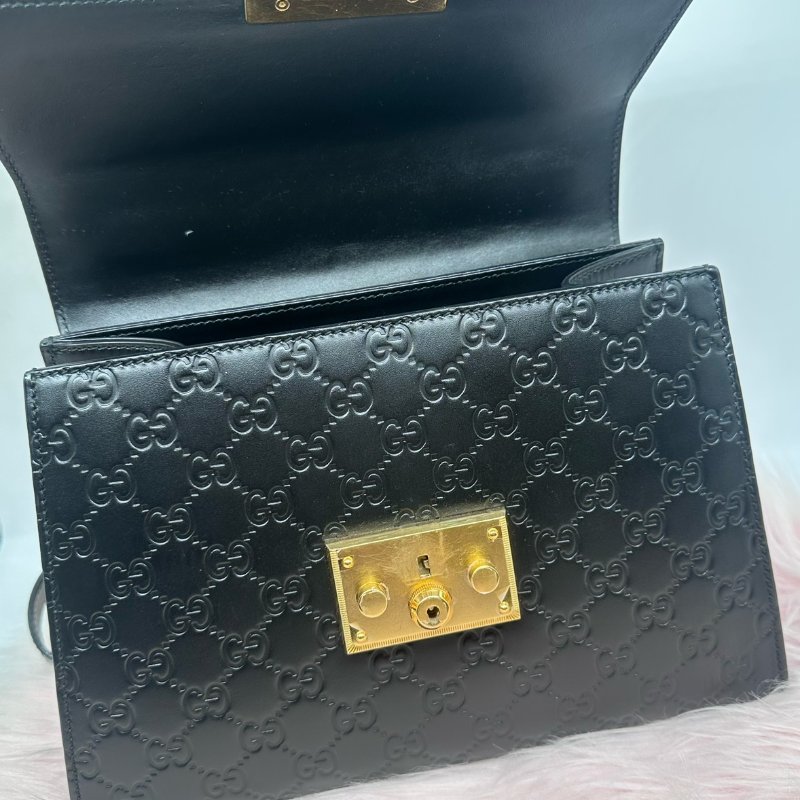 GUCCI 黑色壓花 Padlock月光寶盒兩用包-10