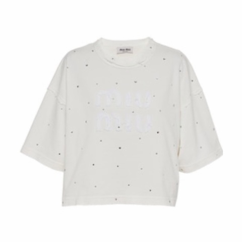 Miu Miu 女士 仿水晶裝飾T恤S碼