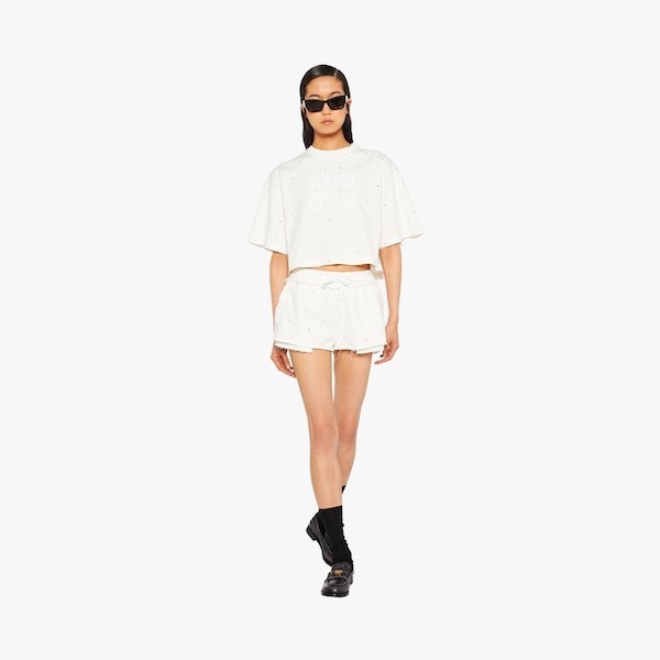 Miu Miu 女士 仿水晶裝飾T恤S碼-4