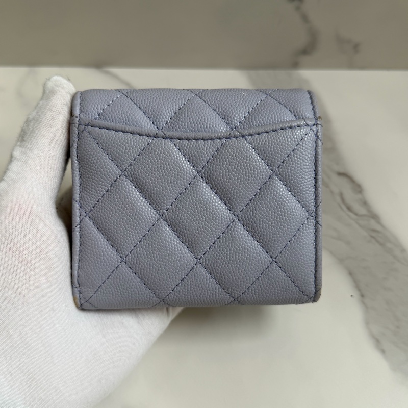 CHANEL 荔枝皮 灰紫色三折短夾-1