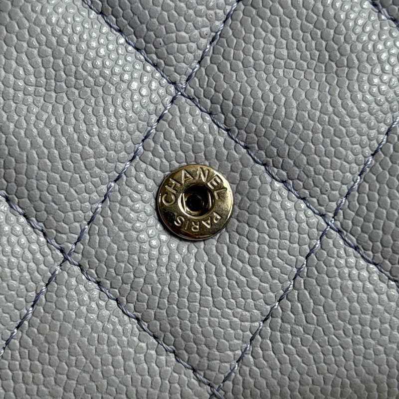 CHANEL 荔枝皮 灰紫色三折短夾-7