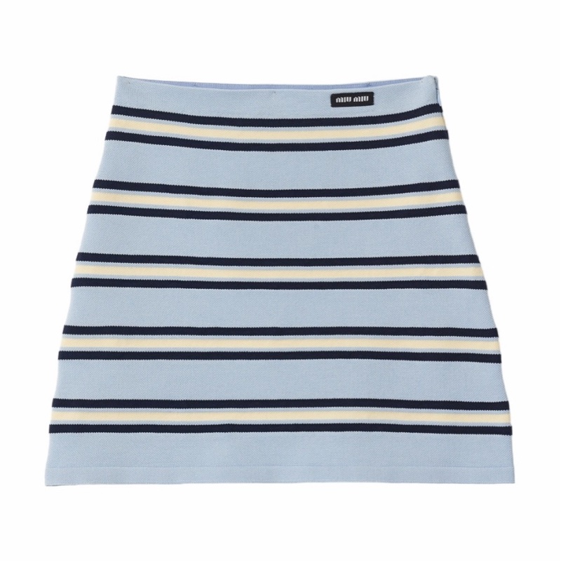 Miu Miu 女士 徽标条纹半身裙IT-36 IT-38 IT-40-0