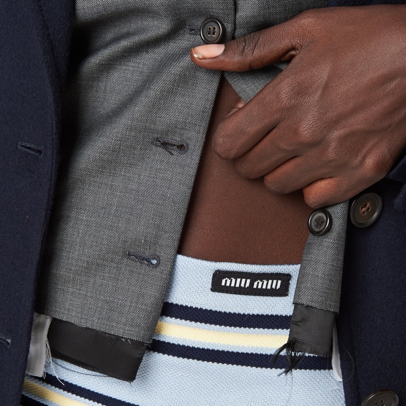 Miu Miu 女士 徽标条纹半身裙IT-36 IT-38 IT-40-3