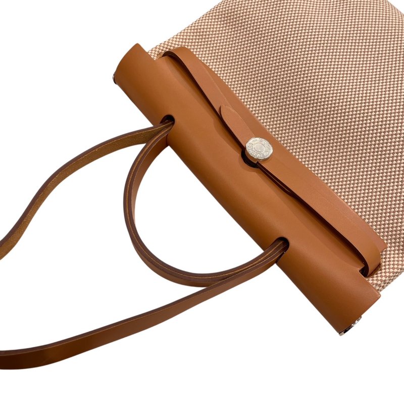 HERMES 愛馬仕 HERBAG 30 側背包 帆布×皮革 棕色 銀釦-9