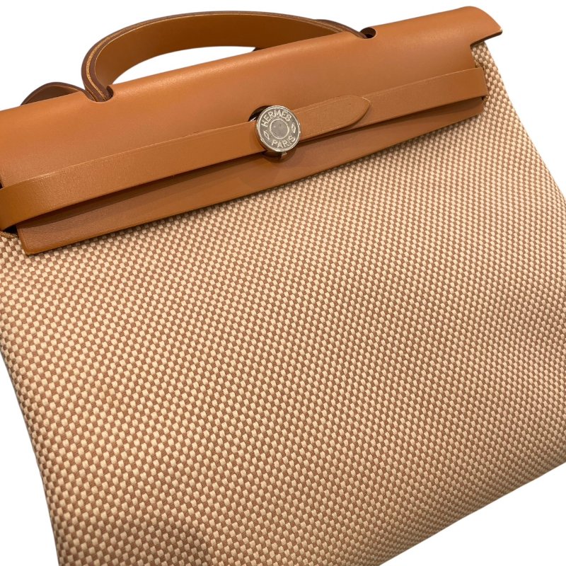 HERMES 愛馬仕 HERBAG 30 側背包 帆布×皮革 棕色 銀釦-10