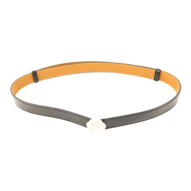 HERMES Chamonix皮革2002-24MM Belt銀扣皮帶Noir-1