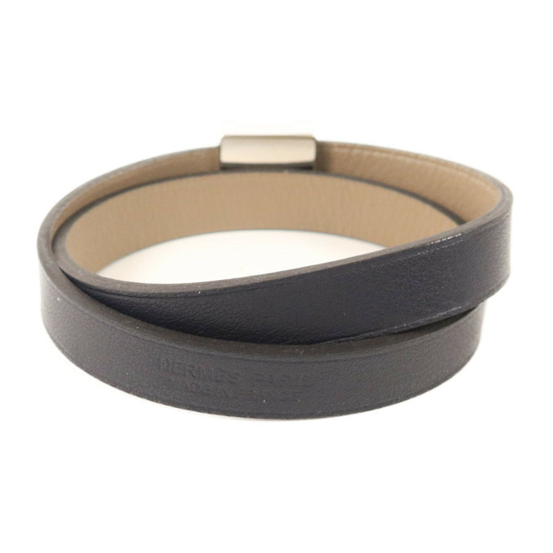 HERMES Swift皮革A To Z金扣手鏈Bleu Indigo-2