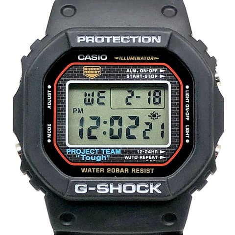 卡西歐 G-SHOCK DW-5000SP-1 20週年紀念款腕錶，旋入式後蓋，鏡面後蓋，EL背光，PROJECT TEAM Tough系列，2003年5月發售，三國丘店