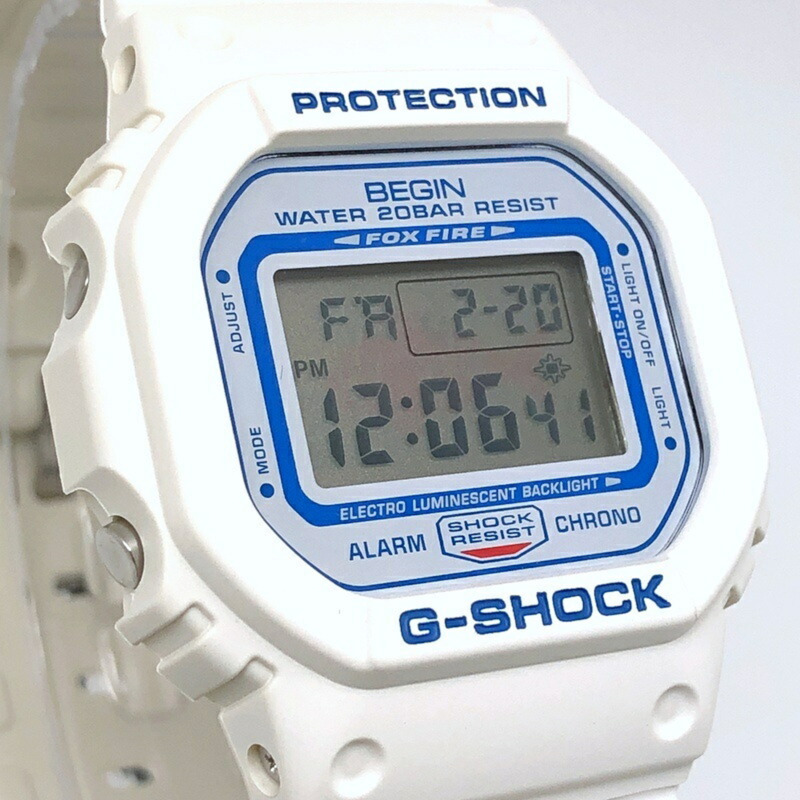 G-SHOCK CASIO DW-5600BEGIN-7 手錶,為慶祝 BEGIN 品牌成立 20 週年和沖繩歌之日 10 週年而推出的合作款(白色、藍色、Sakana EL)。 2010 年 5 月在 Mikunigaoka 商店發售。-3