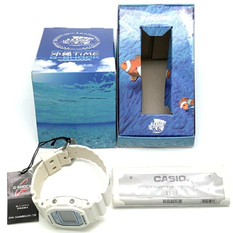 G-SHOCK CASIO DW-5600BEGIN-7 手錶,為慶祝 BEGIN 品牌成立 20 週年和沖繩歌之日 10 週年而推出的合作款(白色、藍色、Sakana EL)。 2010 年 5 月在 Mikunigaoka 商店發售。-9