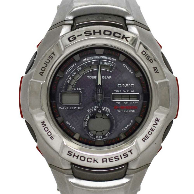 卡西歐 G 系列手錶 f-24971 銀/紫色 G-Shock GW-1210J 男士不鏽鋼石英錶 CASIO 數位/類比 ec-24971-0