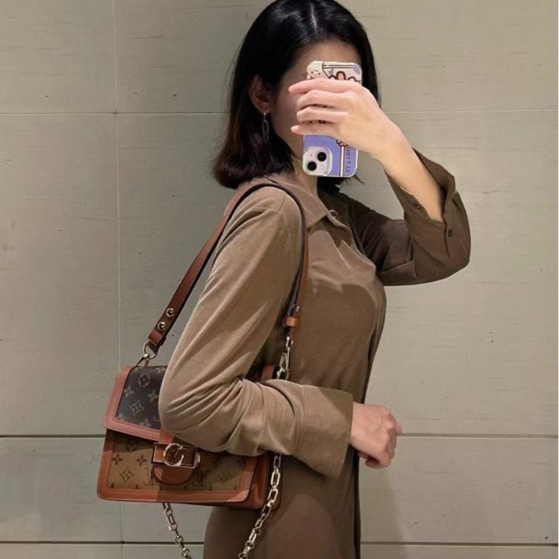 閒置新LV中號達芙妮dauphine拼色老花單肩斜挎包-9