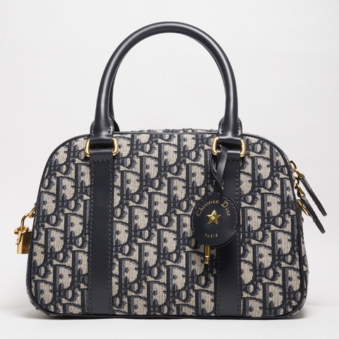 DIOR Groove 20 經典刺繡緹花布二用波士頓包(藍色)