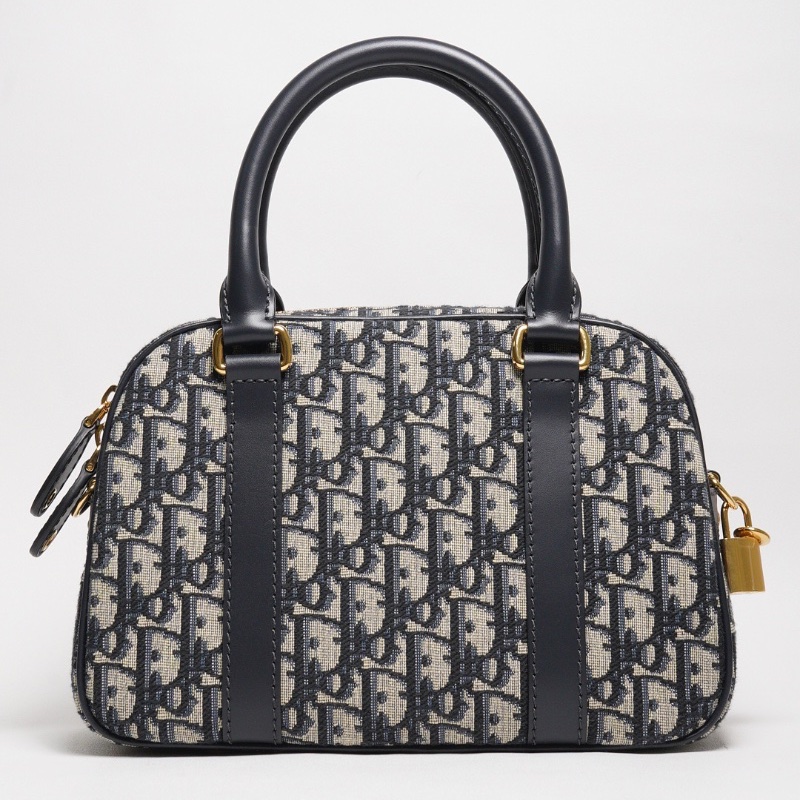 DIOR Groove 20 經典刺繡緹花布二用波士頓包(藍色)-1