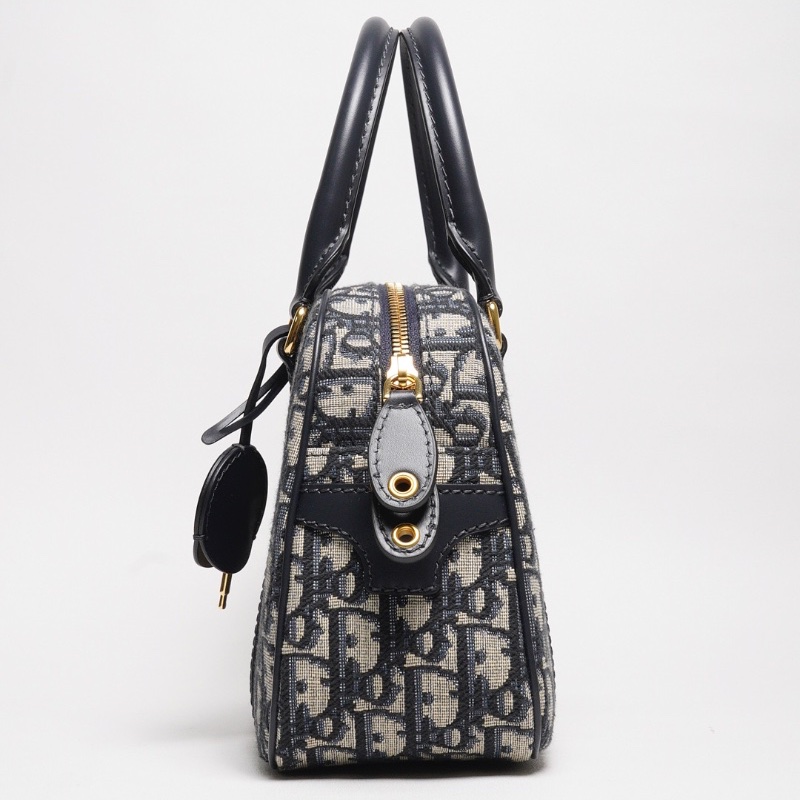 DIOR Groove 20 經典刺繡緹花布二用波士頓包(藍色)-2