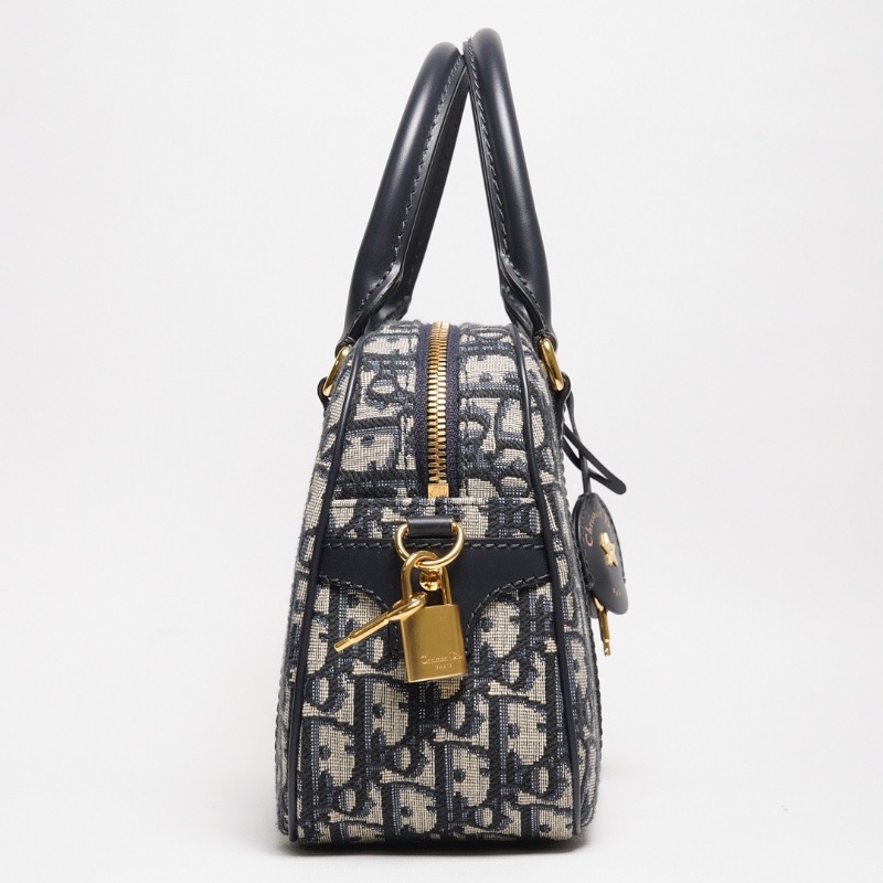 DIOR Groove 20 經典刺繡緹花布二用波士頓包(藍色)-3