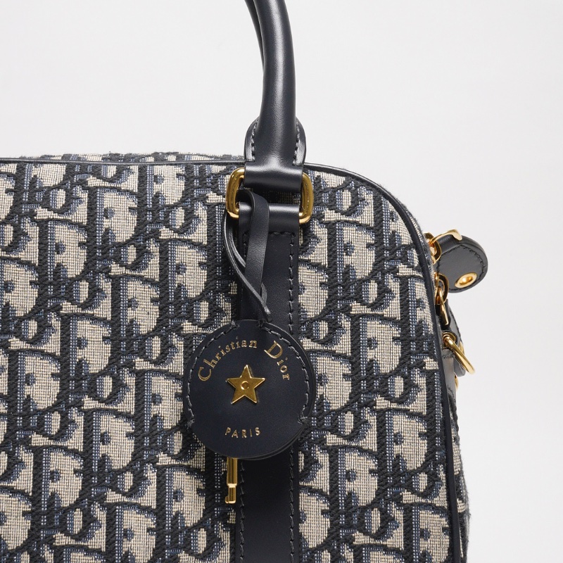 DIOR Groove 20 經典刺繡緹花布二用波士頓包(藍色)-5