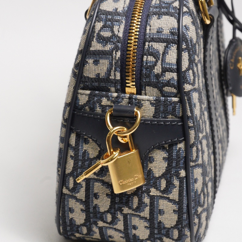 DIOR Groove 20 經典刺繡緹花布二用波士頓包(藍色)-7