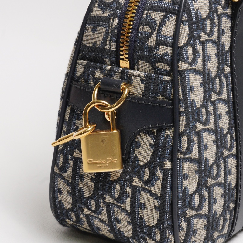 DIOR Groove 20 經典刺繡緹花布二用波士頓包(藍色)-8