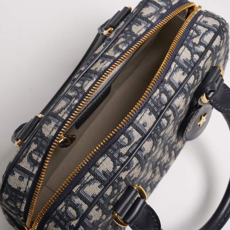 DIOR Groove 20 經典刺繡緹花布二用波士頓包(藍色)-12