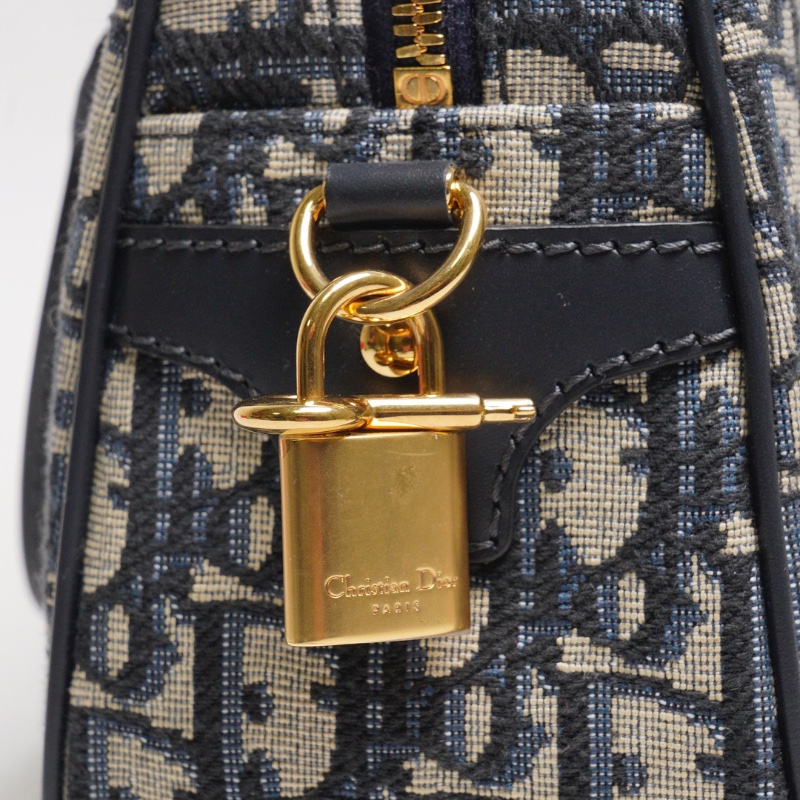 DIOR Groove 20 經典刺繡緹花布二用波士頓包(藍色)-14