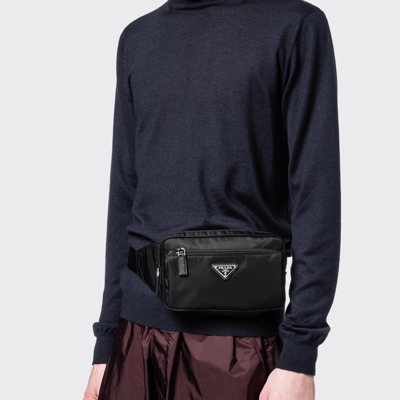 PRADA黑色尼龍布Saffiano拉鍊胸口腰包2VL977-3
