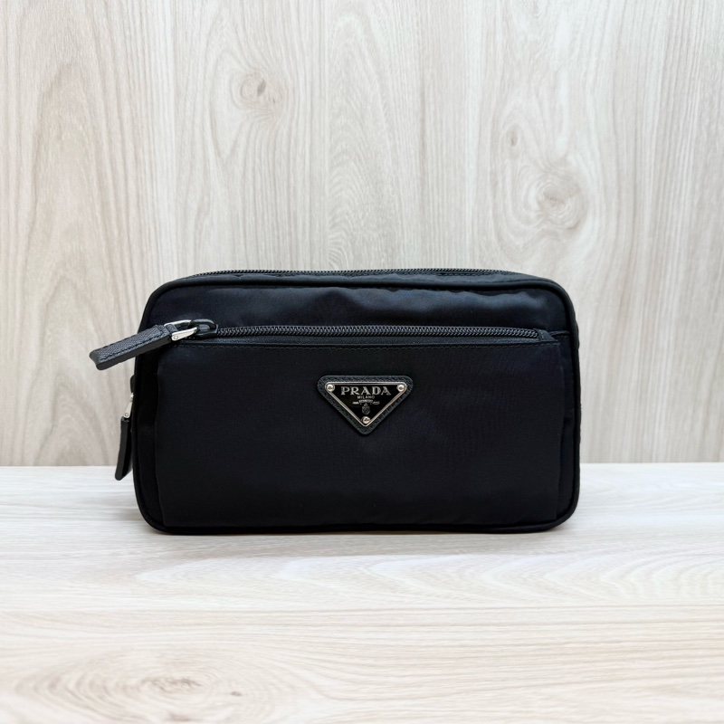 PRADA黑色尼龍布Saffiano拉鍊胸口腰包2VL977-5
