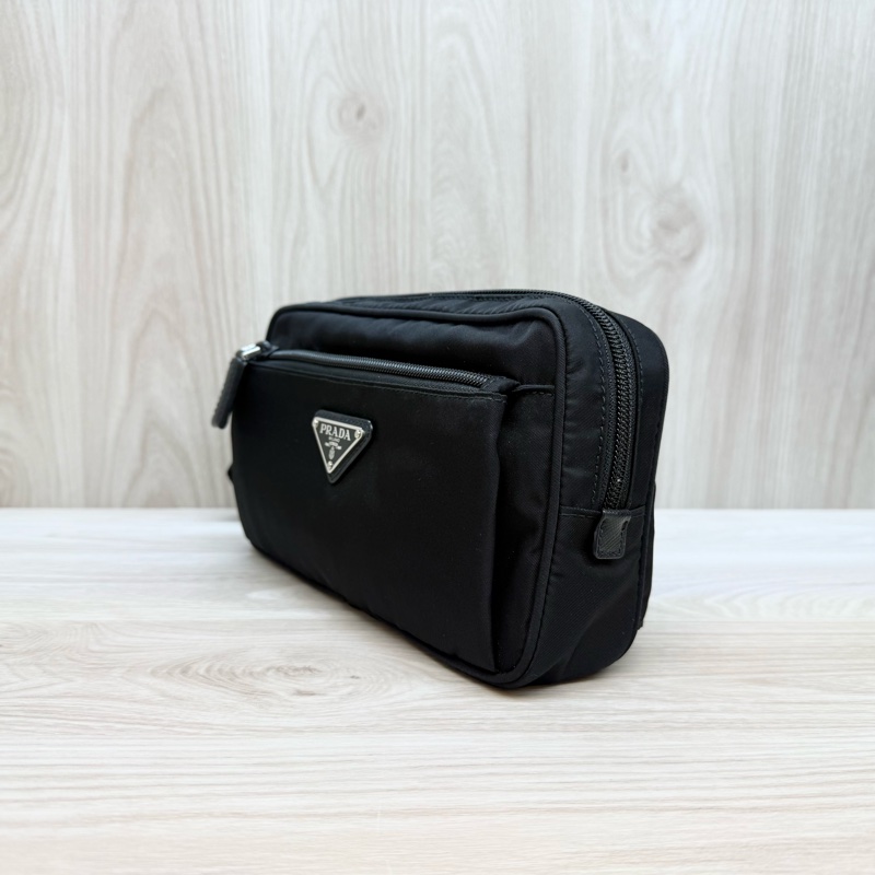 PRADA黑色尼龍布Saffiano拉鍊胸口腰包2VL977-8
