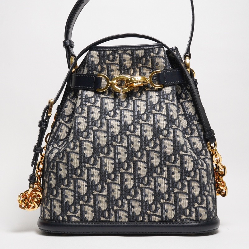 DIOR 藍色緹花布CEST DIOR 金釦二用水桶包-1