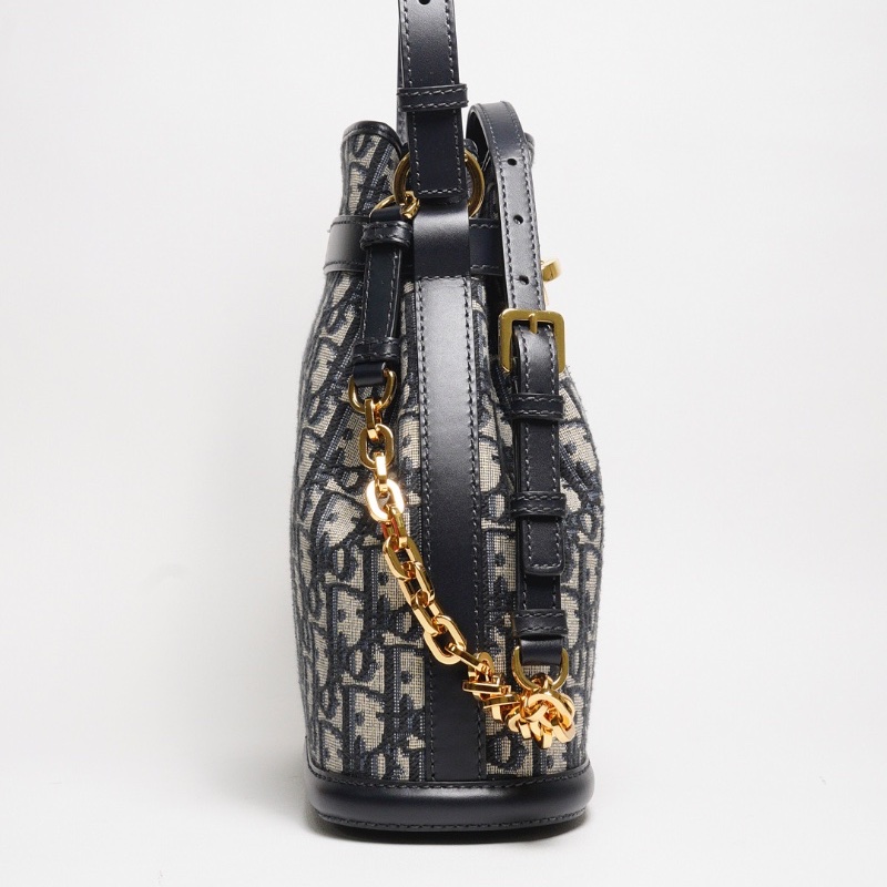 DIOR 藍色緹花布CEST DIOR 金釦二用水桶包-2