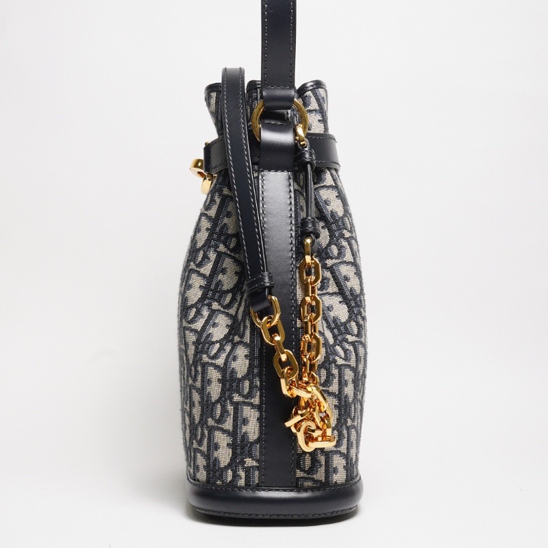 DIOR 藍色緹花布CEST DIOR 金釦二用水桶包-3