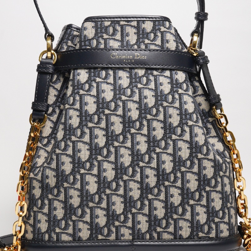 DIOR 藍色緹花布CEST DIOR 金釦二用水桶包-6