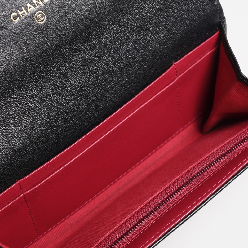 CHANEL香奈兒 19系列 大菱格紋小羊皮口蓋中夾(黑色/金釦)-9