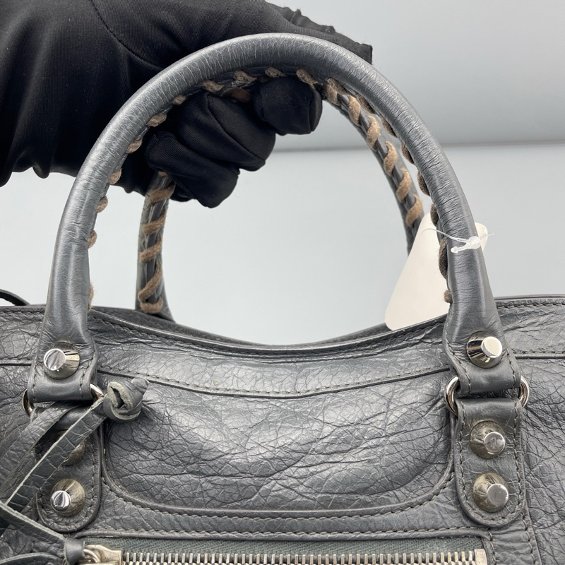 Balenciaga 巴黎世家機車包中號岩石灰刺繡肩帶 約30*18*10cm-4