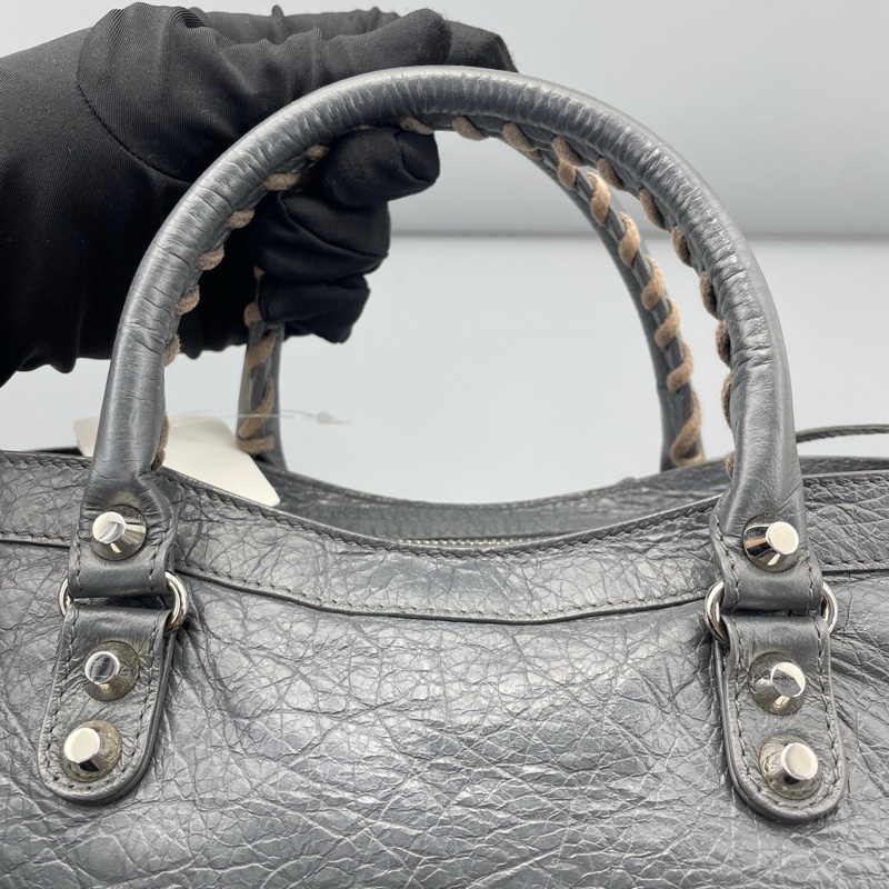 Balenciaga 巴黎世家機車包中號岩石灰刺繡肩帶 約30*18*10cm-13