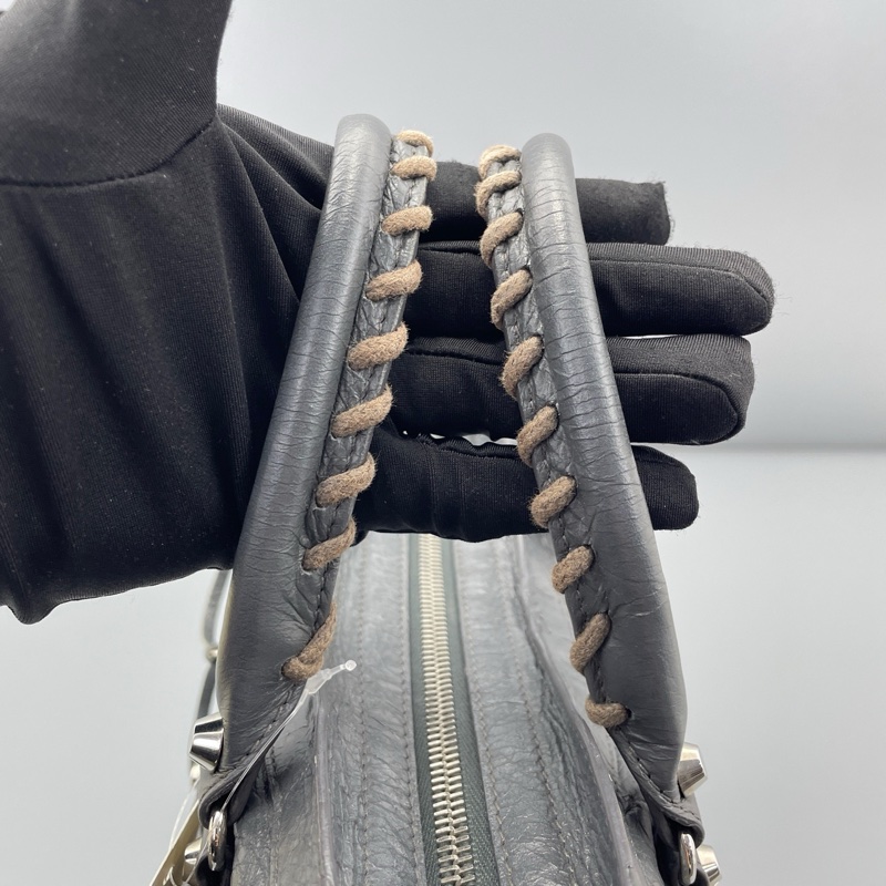 Balenciaga 巴黎世家機車包中號岩石灰刺繡肩帶 約30*18*10cm-14