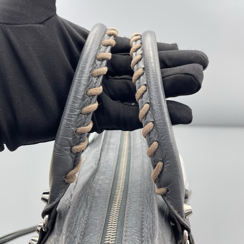 Balenciaga 巴黎世家機車包中號岩石灰刺繡肩帶 約30*18*10cm-15